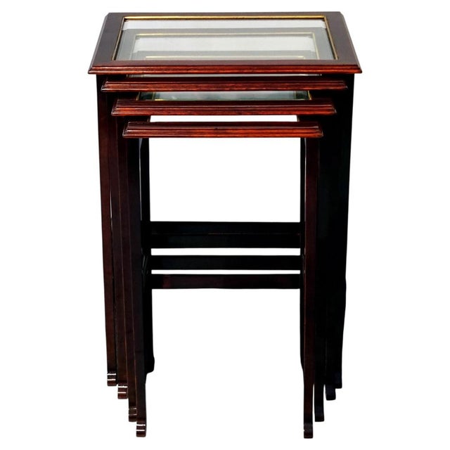 Art Nouveau Nesting Side Tables in Glass and Brass Inserts, Vienna, 1900s, Set of 4 For Sale - Image 6 of 6