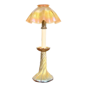 Louis Comfort Tiffany Favrile Iridescent Art Glass Candle Lamp
