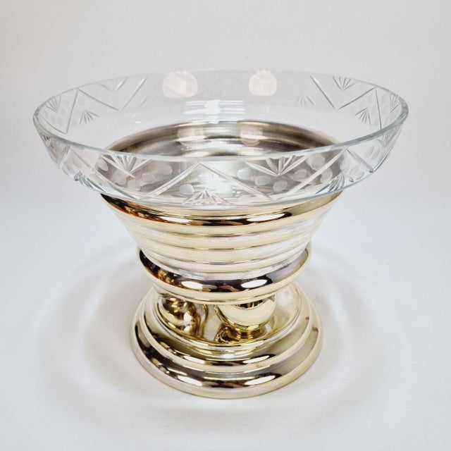Large Art Deco Crystal Glass Centerpiece Bowl on Pedestal For Sale - Image 4 of 12