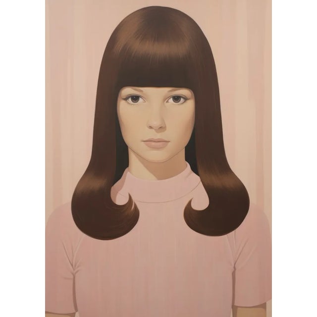 This art print, measuring 9x12 inches, titled "Serene Portrait with Pastel Pink Tones," portrays a tranquil female figure,...
