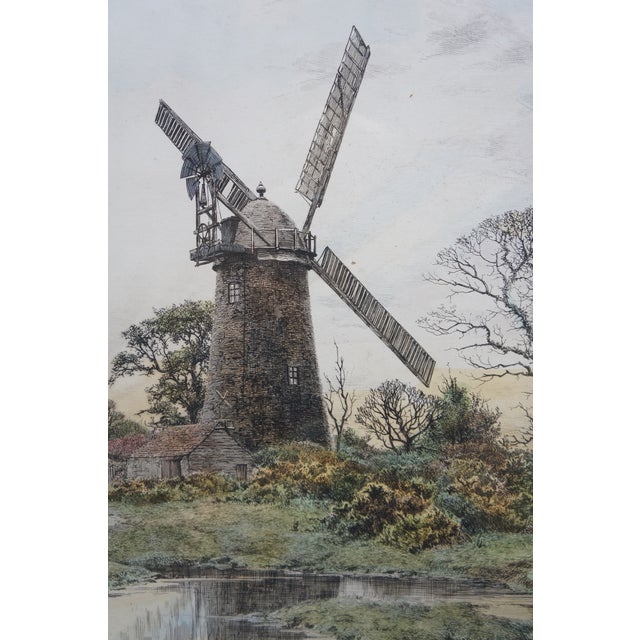 Antique 1886 Fred Slocombe Surrey England Windmill Landscape Etching 37" For Sale - Image 10 of 12