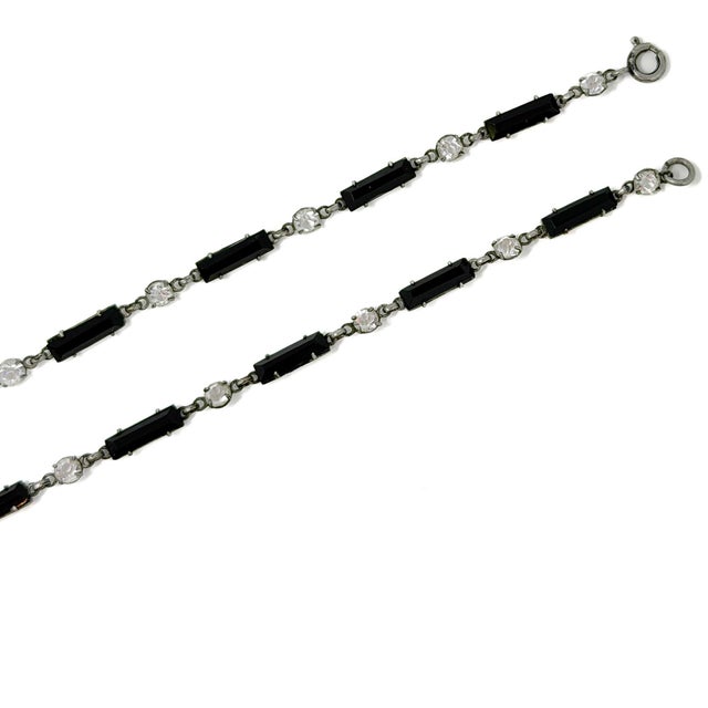 Czechoslovakian Art Deco Black Glass and Crystal Geometric Pendant Necklace, 1920s For Sale - Image 9 of 11
