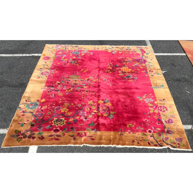 1920s Antique Design Art Deco Chinese Rug- 11’4” X 8’10” For Sale - Image 4 of 13