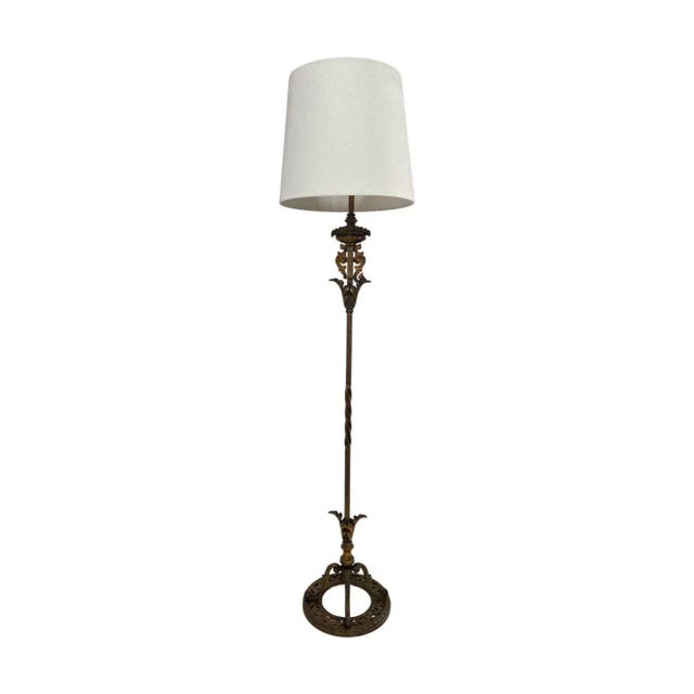 1930s Hollywood Regency Cast Iron Torchiere Floor Lamp by Rembrandt For Sale In Los Angeles - Image 6 of 6