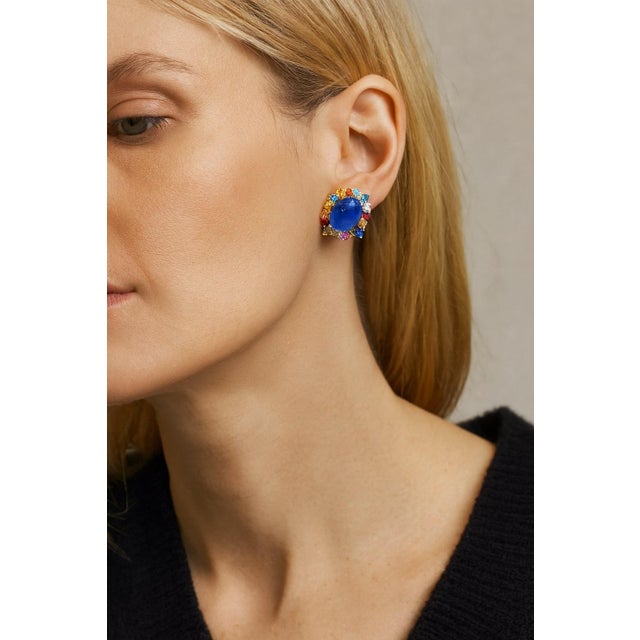 Late 20th Century Bochic “Capri” Vintage Sapphire & Multi Tourmaline Earrings Set In 18K Gold & Silver For Sale - Image 5 of 9