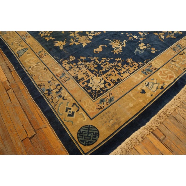 1920s Antique Floral Medallion Oriental Knotted Chinese Peking 11' X 13' 5" Rug For Sale - Image 4 of 11