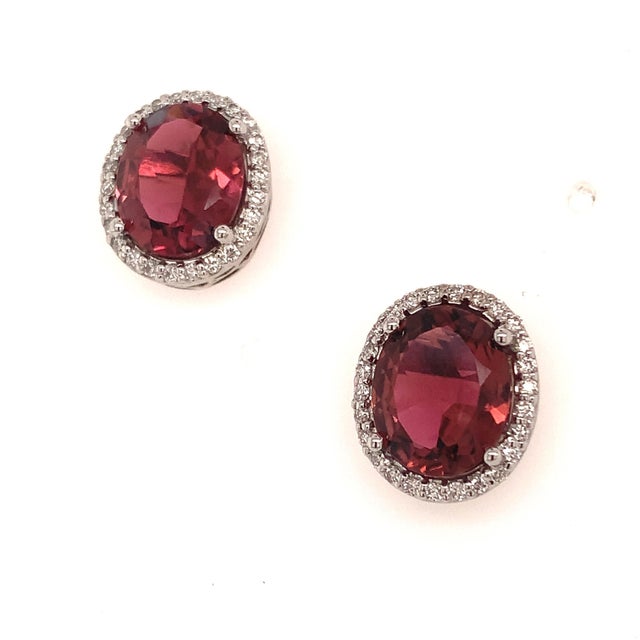 2010s Natural Tourmaline Diamond Stud Earrings 14k WG 5.85 TCW Certified For Sale - Image 5 of 9