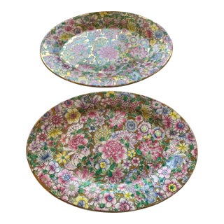 Vintage Chinoiserie Millefleur Platters a Pair For Sale