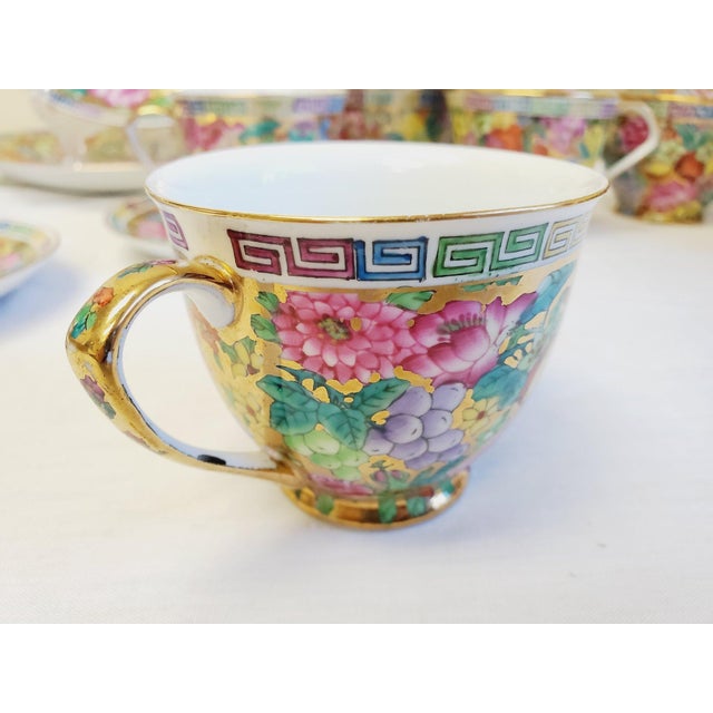 Vintage Mid Century Chinese Millefleur Thousand Flowers Famille Rose Porcelain Tea Service - 28 Pieces For Sale In Portland, ME - Image 6 of 10