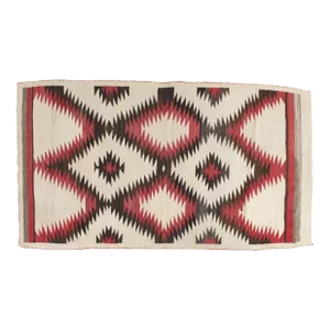 Early 20th Century Style of Native American Antique Navajo Carpet, Folk Rug, Handmade Wool, Red, Black, Ivory, Brown