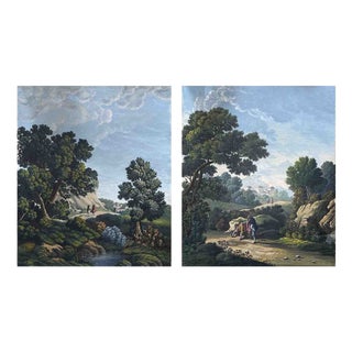 Italian Artist, Bucolic Landscapes, 1800s, Watercolor on Cardboard, Set of 2 For Sale
