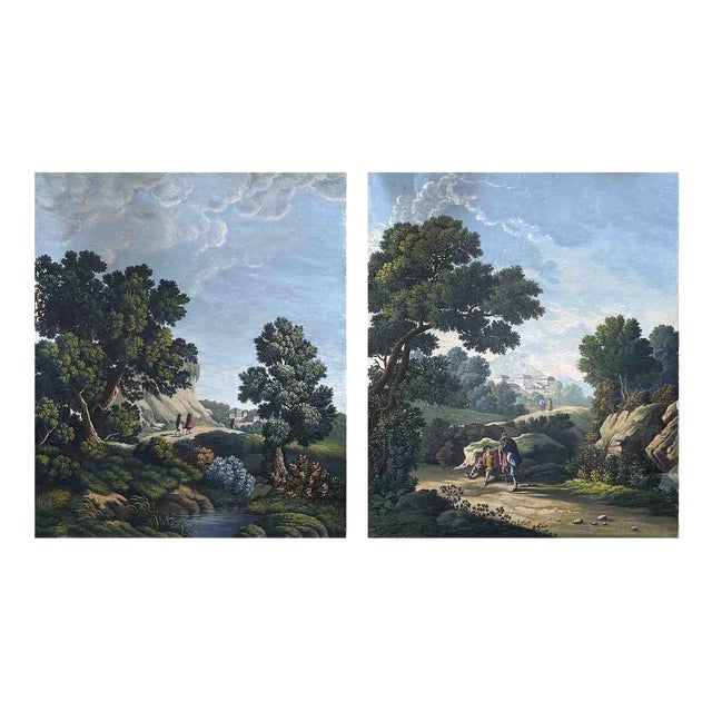 Italian Artist, Bucolic Landscapes, 1800s, Watercolor on Cardboard, Set of 2 For Sale