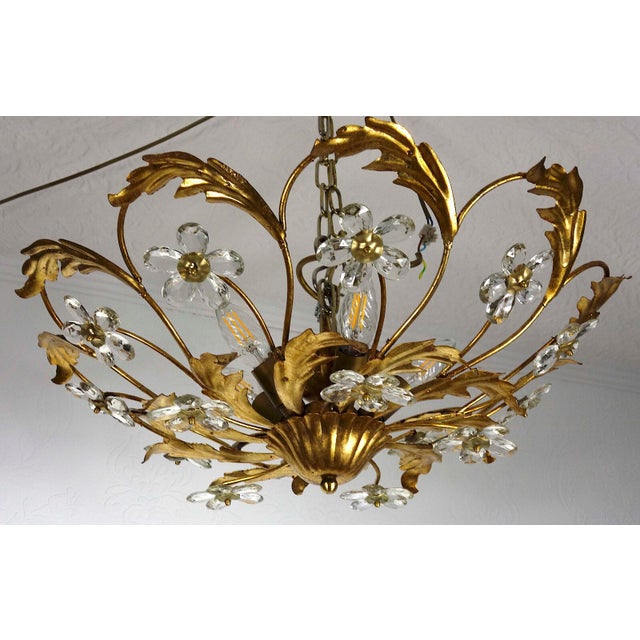 Italian Banci Chandelier in Gilded Metal with Crystal Flower from Banci Firenze, 1950s For Sale - Image 4 of 11