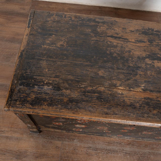 Dark Blue Painted Flat Top Trunk Dated 1900, Hungary For Sale - Image 6 of 11