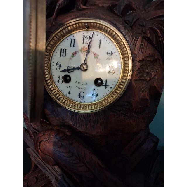 1900 - 1909 Antique Swiss Black Forest Pheasants Pendulum Clock, 1900, Set of 3 For Sale - Image 5 of 11