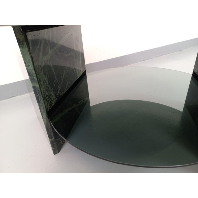 Square Coffee Table with 2 Tops in Green Marble and Smoked Glass, 1970s For Sale - Image 4 of 18