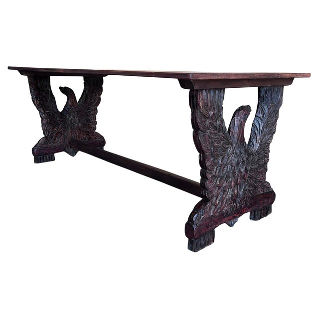 Early 20th Dining Room or Center Table with Carved Walnut Pedestal Eagles For Sale - Image 15 of 18