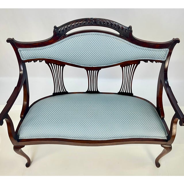 Traditional Antique Classical Mahogany Lyre-Back Settee For Sale - Image 3 of 16