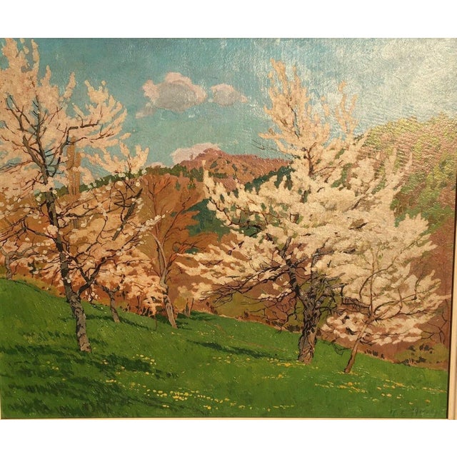 Hecht Paul Richard, Cherry Blossom Witzenhausen Landscape, 1943, Oil Painting, in Very Good conditions. Designed 1890 to...