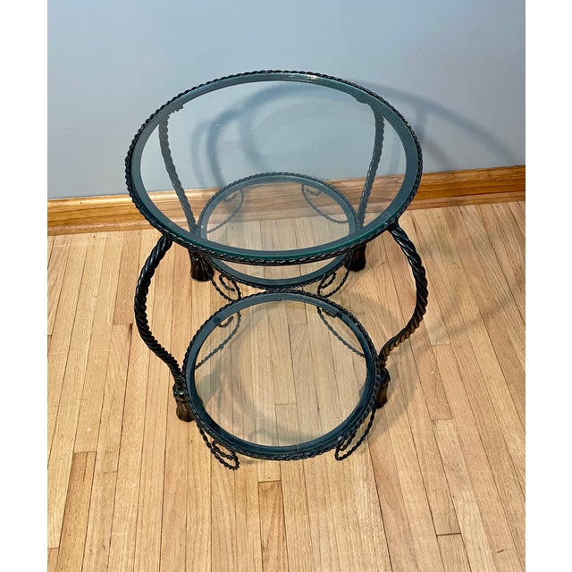 Metal Italian Hollywood Tiered Rope and Tassel Table Plant Stand Iron For Sale - Image 7 of 10