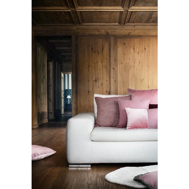 Contemporary Happy Double Velvet and Wool Cushion with Pink Solid Velvet Reverse by Lorenza Briola for Lo Decor For Sale - Image 3 of 5
