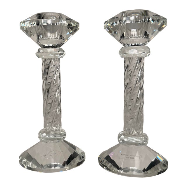 Art Deco Cut Crystal and Art Glass Candleholders, a Pair For Sale