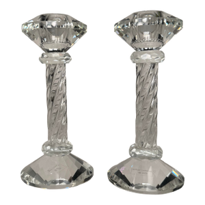 Vintage Art Deco Cut Crystal and Art Glass Candleholders, a Pair
