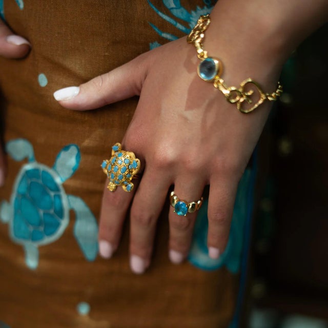 Bronze Eternal Love Blue Topaz Gold Adjustable Bracelet For Sale - Image 8 of 10