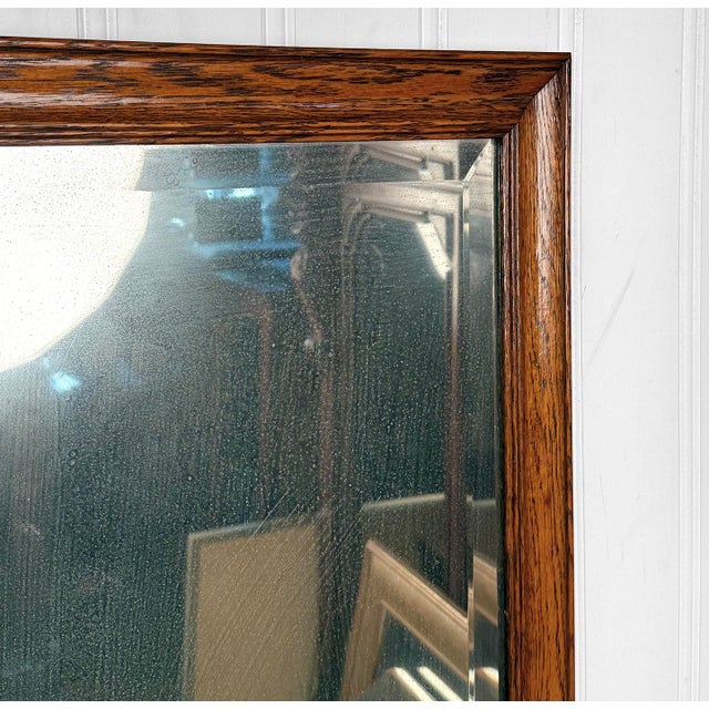 Antique Traditional Oak Beveled Glass Rectangle Wall Mirror - 18x28 For Sale - Image 9 of 10