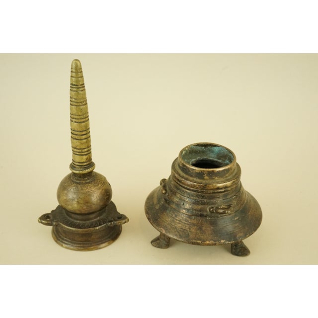 Antique Indian Dawat Bronze Inkwell in the Shape of a Stupa Pagoda, India, 19th Century For Sale - Image 11 of 18