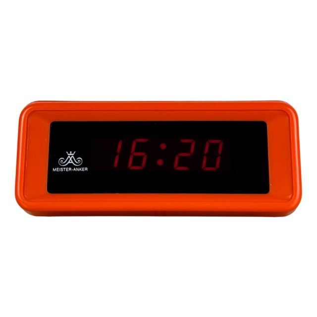 Vintage Space Age Orange Digital LED Alarm Clock from Meister Anker, Germany, 1970s For Sale
