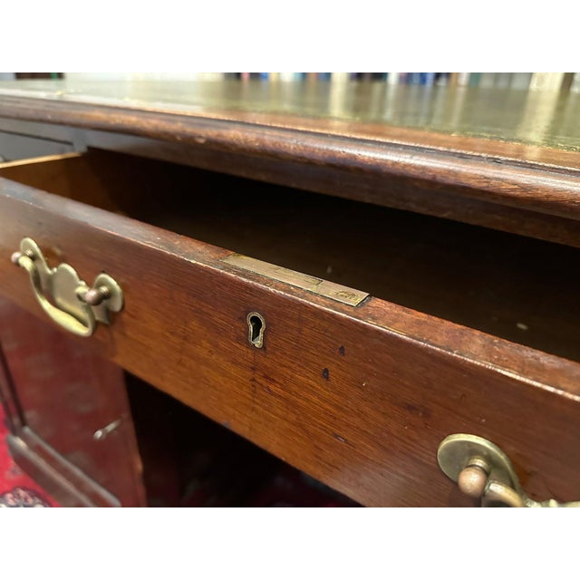 Antique Mahogany English Tooled Leather Top Partner Desk For Sale - Image 10 of 12