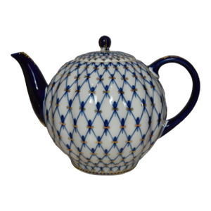 Cobalt Net 22k Gold Large Porcelain Teapot & Lid by Lomonosov