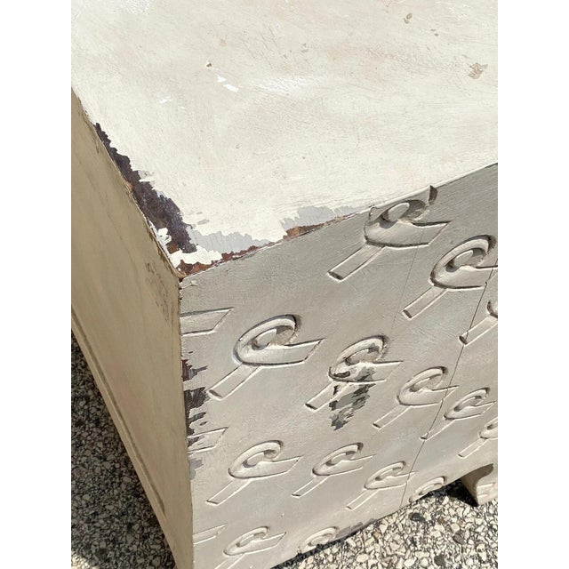 White Late 20th Century Breast Cancer Awareness Ribbon 3 Drawer White Carved Wood Chest Nightstand For Sale - Image 8 of 11