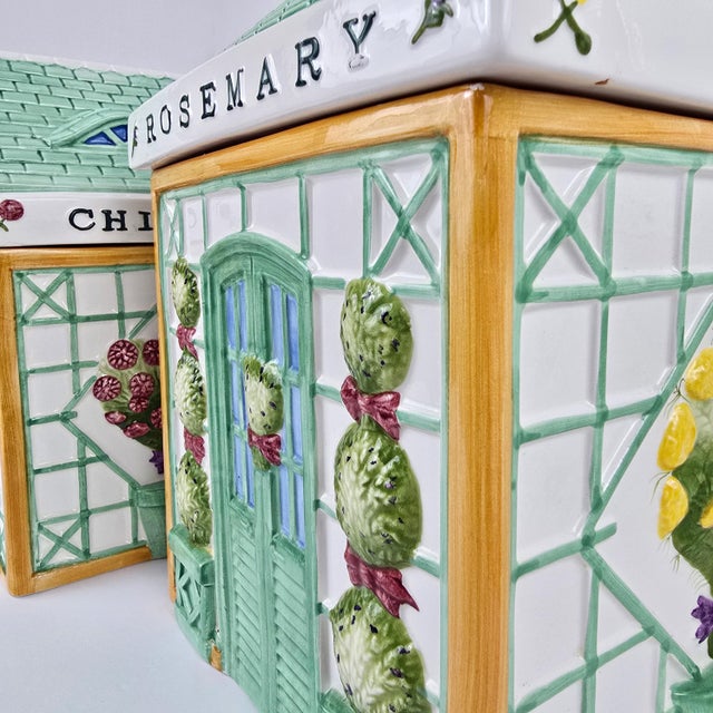 Ceramic Vintage Holly Holderman Lakehouse Village Ceramic Herb Garden Jars, Set of 3 For Sale - Image 7 of 12