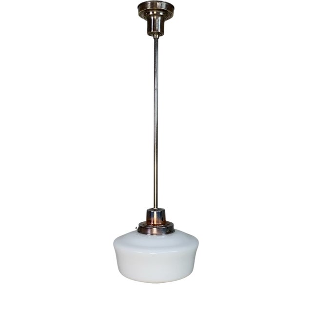 Art Deco Pendant Lamp with White Glass Shade, 1930s For Sale