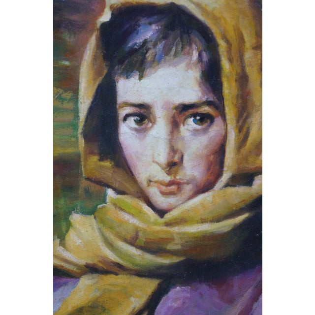 Late 20th Century Woman Gathering Twigs Portrait Oil Painting on Linen After Morgan Weistling 32" For Sale - Image 9 of 11