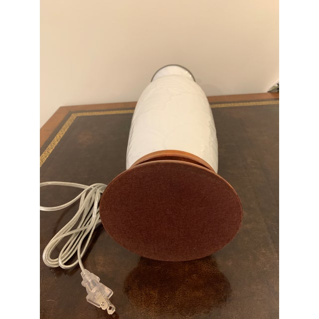 Wood Chinoiserie White Intaglio Porcelain Lamp For Sale - Image 7 of 8