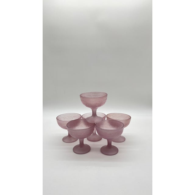 Vintage Art Deco Pink Glass Fruit Bowls, 1950s, Set of 6 For Sale - Image 3 of 7