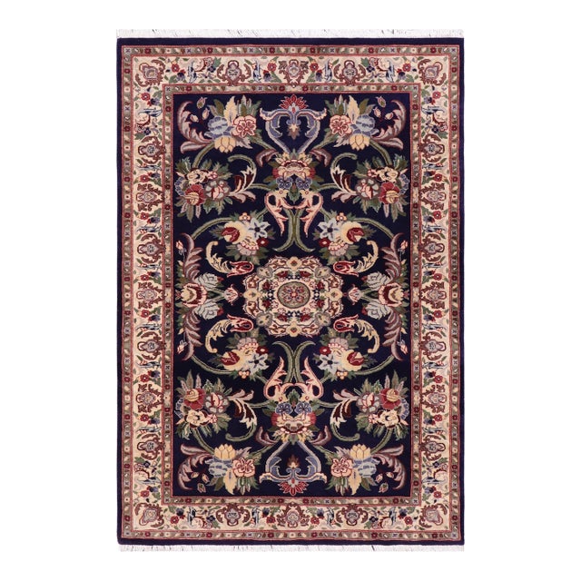 Shabby Chic 1990's Pak-Persian Blue/Beige Wool Rug - 3'2'' X 5'3'' For Sale