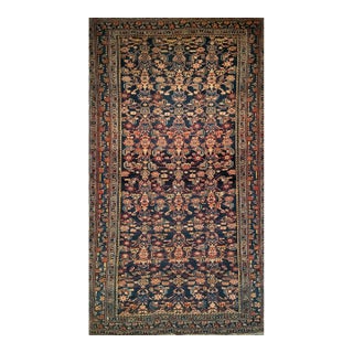 Antique Persian Senneh Area Rug, Hand-Knotted Wool, Allover Herati Pattern, Navy & Red, 4x6 For Sale