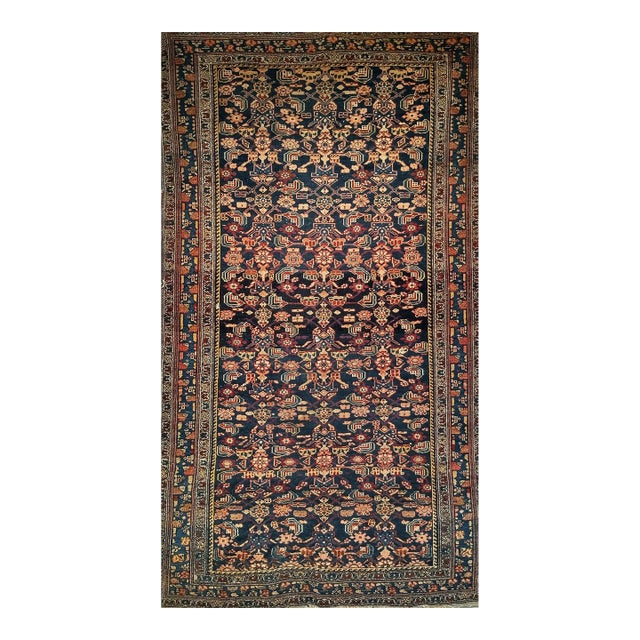 Antique Senneh Area Rug, Hand-Knotted Wool, Allover Herati Pattern, Navy & Red, 4x6 For Sale