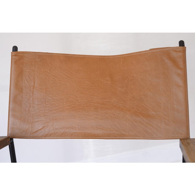 Brown Mid Century Modern Style Metal and Leather Rocking Chair For Sale - Image 8 of 13