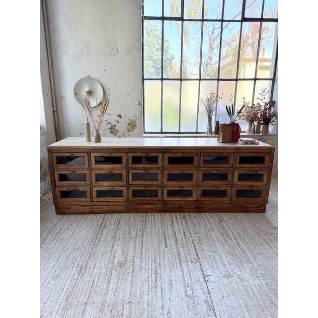 Brown Antique Double-Sided Shop Counter with Marble Top, 1900s For Sale - Image 8 of 18