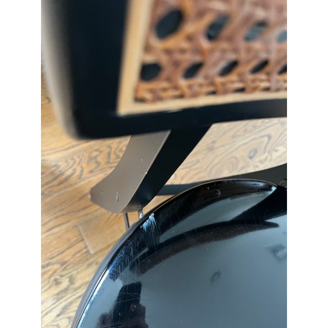 Black 1950s Vintage Stakmore Folding Game Table Set. Cane-Back Seating & Jet-Black Gloss Vinyl - Set of 3 For Sale - Image 8 of 12