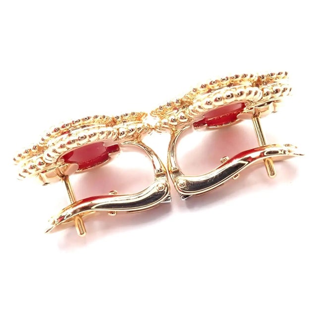 Van Cleef & Arpels Vintage Alhambra 18k Yellow Gold Red Agate Earrings **These earrings are made for pierced ears....