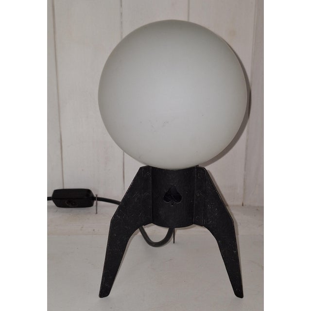 Mid-Century Modern Mid-Century Table Lamp with a Black Iron Tripod Base and a White Opal Glass Shade, 1960s For Sale - Image 3 of 8