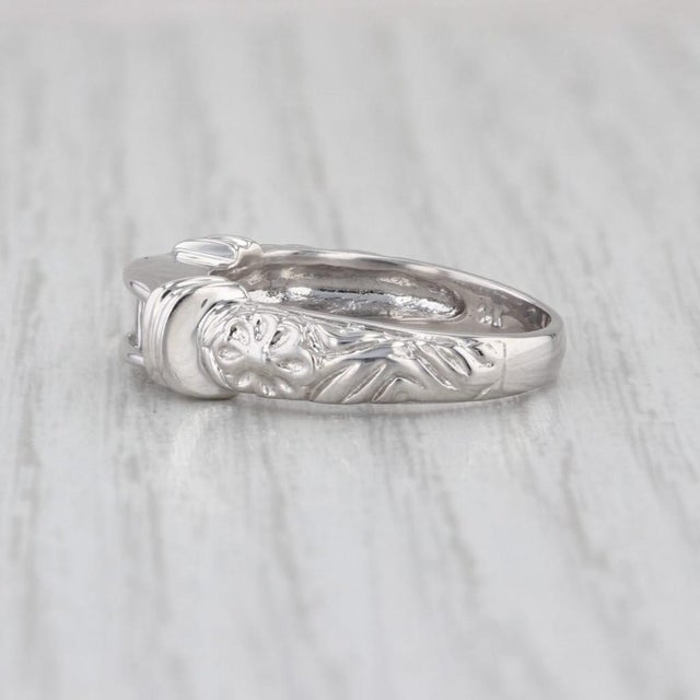 2010s 0.25ctw Diamond Wedding Ring 14k White Gold Floral Stackable Anniversary Band, Size 6.5 For Sale - Image 5 of 8