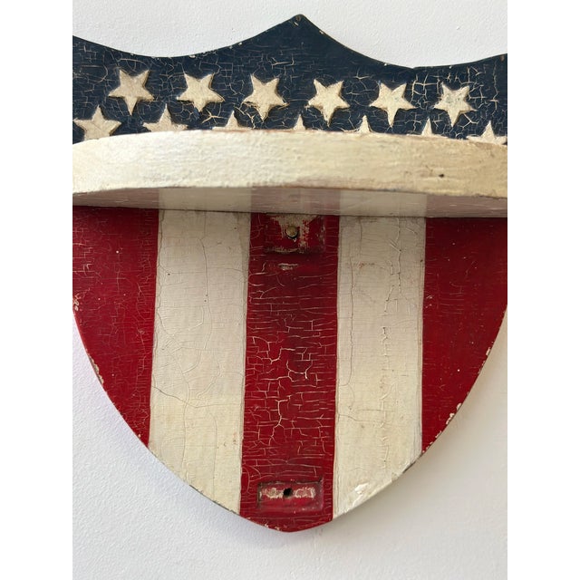 Vintage Folk Art Polychrome Federal Shield Wall Shelf, Dated 1938 For Sale - Image 10 of 18