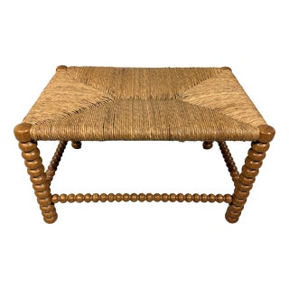 Low Oak Bobbin Stool with Rush Seat, 1930s For Sale